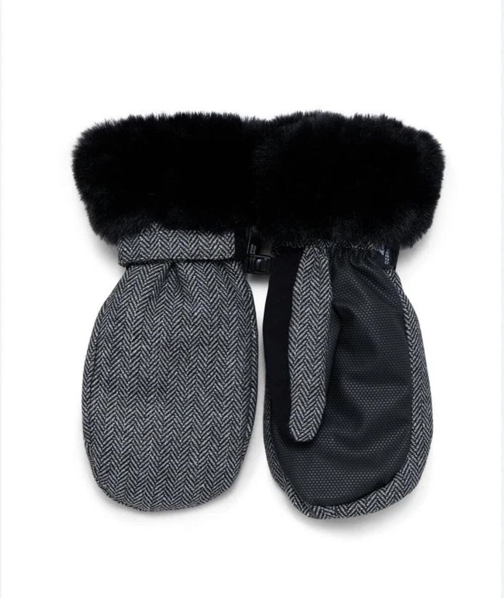 Ozark Trail Women's Gray Herringbone 3M Thinsulate Ski Mittens Faux Fur Size S/M